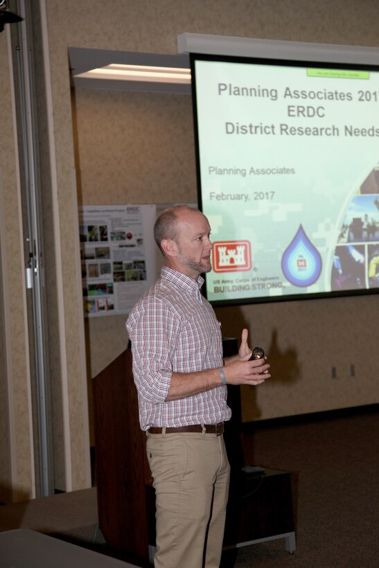 Matt Schrader of Jacksonville District, U.S. Army Corps of Engineers, presents his project during the annual USACE Planning Associates visit to the U.S. Army Engineer Research and Development Center Feb. 13-17.  Schrader’s focus during the visit was the St. Johns County, Florida Coastal Storm Risk Management Project at the District.