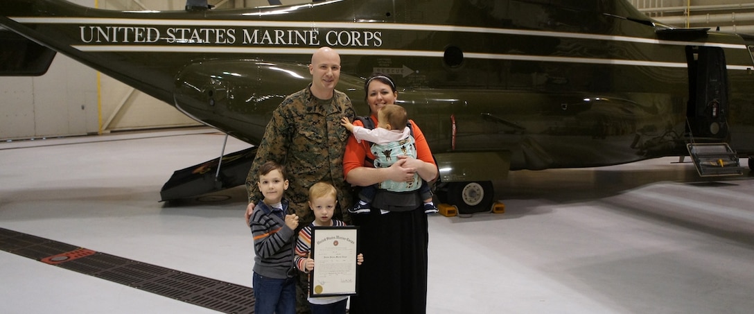 Gunnery Sgt. Cameron Kruse’s promotion on November 1, 2016.  One day prior to Gabriel's first birthday seen with his wife Skyler Kruse, Gabriel Kruse, Josiah Kruse and Alexander Kruse holding promotion certificate.
