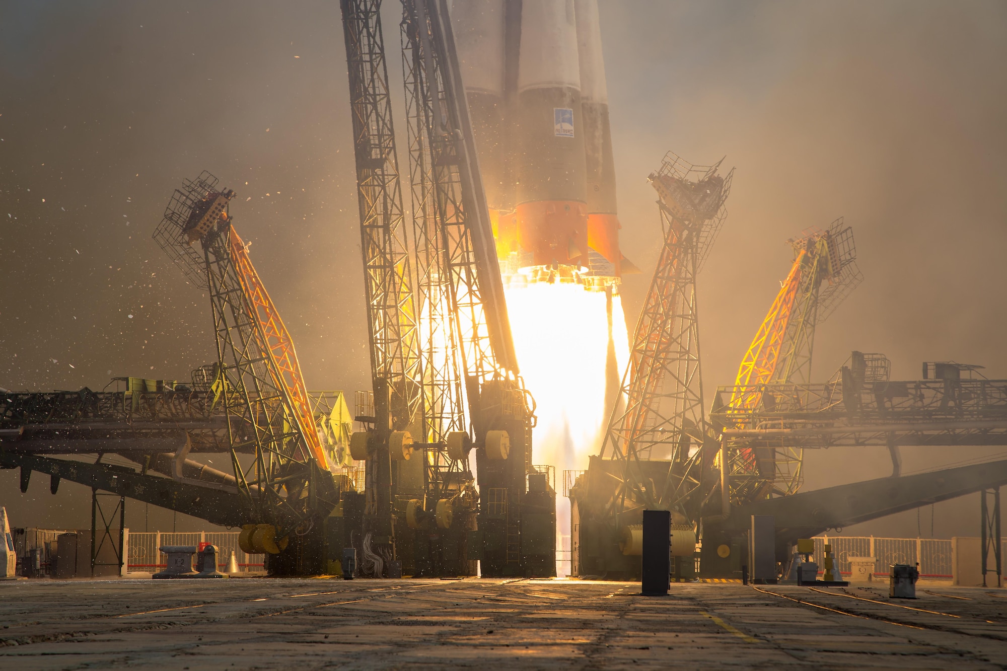 The Soyuz MS-04 rocket launches from the Baikonur Cosmodrome in Kazakhstan April 20, 2017, carrying Fyodor Yurchikhin, the Expedition 51 Soyuz commander of Roscosmos, and Col. Jack Fischer, the Expedition 51 NASA flight engineer, into orbit to begin their four and a half month mission on the International Space Station. (NASA photo/Aubrey Gemignani)