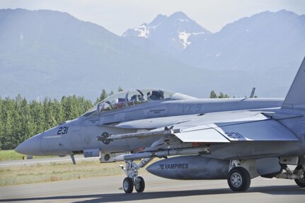 In this official file photo of Northern Edge 2015, a U.S. Navy F/A-18F Super Hornet from the Air Test Squadron, China Lake, Calif., taxis to take off during Exercise Northern Edge at Joint Base Elmendorf-Richardson, June 18, 2015. Northern Edge 15 is Alaska’s premier joint training exercise designed to practice operations, techniques and procedures as well as enhance interoperability among the services. Thousands of participants from all services, from active duty, Reserve and National Guard units, are involved.