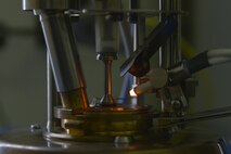 JP8 fuel is put through a flash point test to simulate how it would work in an aircraft at Yokota Air Base, Japan, April 19, 2017. The test determines the response of fuel to heat under a controlled condition to ensure it will work properly in an aircraft. (U.S. Air Force photo by Staff Sgt. David Owsianka)