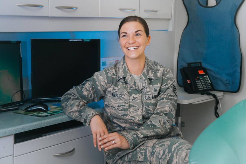 Staff Sgt. Kaitlynne Anzur, 779th Medical Group dental assistant, sits for a photo in the dental clinic at Joint Base Andrews, Md., April 20, 2017. Anzur has been a dental assistant for approximately four years and will soon cross train to become an Air Force recruiter. (U.S. Air Force photo by Senior Airman Mariah Haddenham)