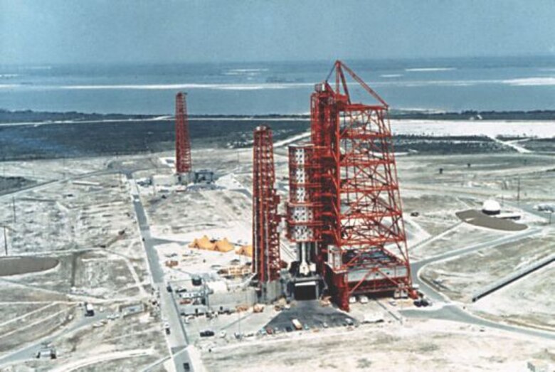 "Complex 37 under construction at Cape Canaveral for Saturn rockets." no date, ca. 1962.

