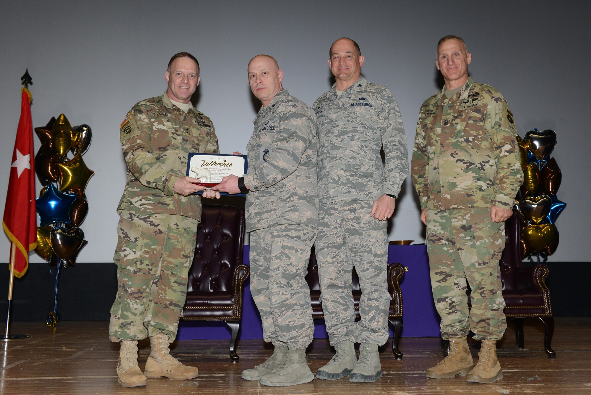 Joint Base Elmendorf-Richardson thanks the community’s outgoing volunteers during the Annual Volunteer Recognition Ceremony April 18, 2017. The ceremony acknowledged 240 Presidential Volunteer Service Award recipients, and together the JBER community volunteered more than 82,000 hours. This event also honored the Lifetime Achievement Award recipient, the four volunteers of the year and three volunteer excellence award winners.