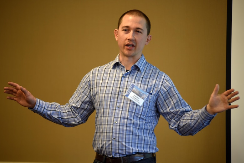 Brandon Bouwman, electrical engineer with the U.S. Army Corps of Engineers Hydropower Design Center in Portland, Ore., shares information about hydro generator model validation April 19, 2017 at the 40th Annual Joint Hydropower Conference in Nashville Tenn.