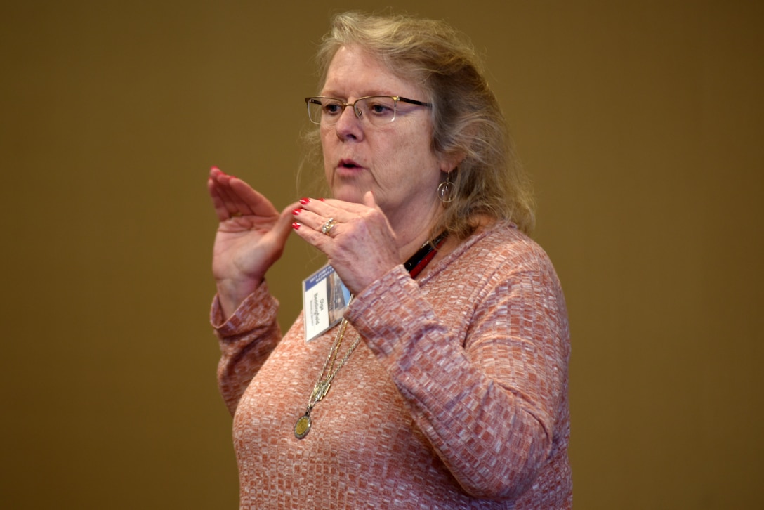 Olga Beddingfield, U.S. Army Corps of Engineers Nashville District operations manager for the Mid-Cumberland Area, gives a safety briefing for a tour of the Old Hickory Dam Powerhouse April 19, 2017 to more than 100 hydropower experts attending the 40th Annual Joint Hydropower Conference in Nashville Tenn.