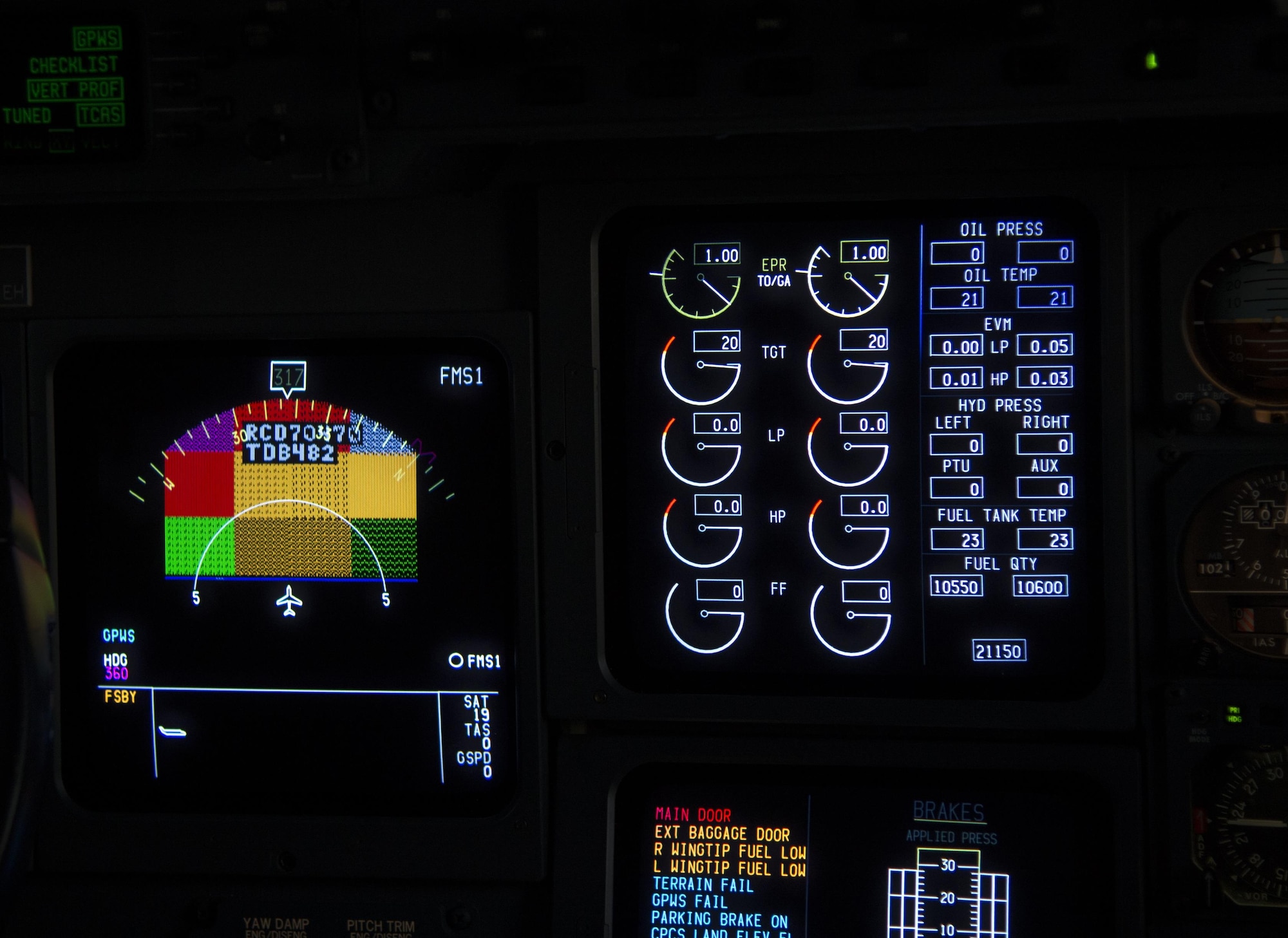 A screen inside a C-37A Gulfstream aircraft displays information as flight engineers perform their preflight checklist procedures at MacDill Air Force Base, Fla., April 13, 2017. The 310th AS operates three aircraft and provides worldwide airlift to six unified combatant commanders. (U.S. Air Force photo by Airman 1st Class Mariette Adams)