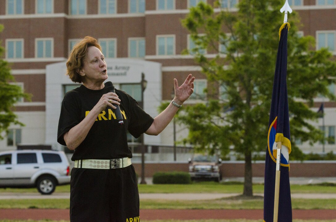Maj. Gen. Megan P. Tatu, U.S. Army Reserve Command chief of staff, speaks to the formation after a staff run at Fort Bragg, N.C., April 21, 2017, to celebrate the 109th birthday of the Army Reserve. Created April 23, 1908 as the Medical Reserve Corps, America's Army Reserve of today has transformed into a capable, combat-ready, and lethal Federal reserve force in support of the Army at home and abroad. (U.S. Army Reserve photo by Stephanie Ramirez/Released)