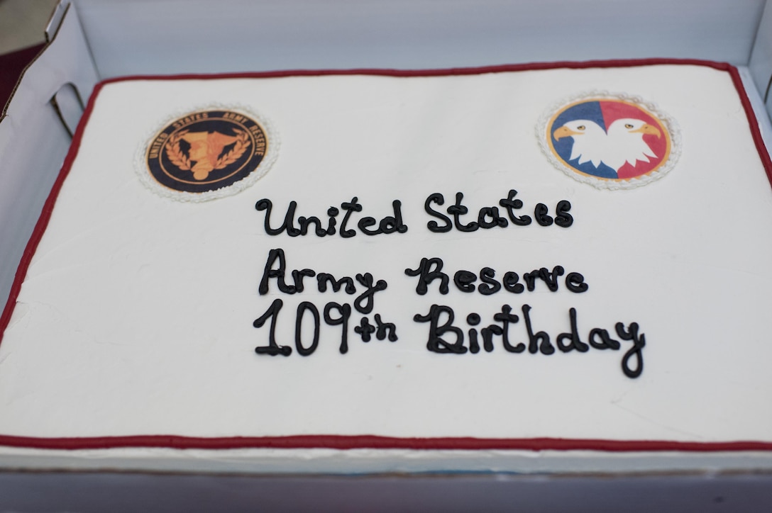 Soldiers and civilians assigned to the U.S. Army Reserve Command headquarters at Fort Bragg, N.C. gathered together, April 21, 2017, to celebrate 109th anniversary of the of the U.S. Army Reserve. Created in 1908 as the Medical Reserve Corps, America's Army Reserve of today has transformed into a capable, combat-ready, and lethal Federal reserve force in support of the Army at home and abroad. (U.S. Army Reserve photo by Timothy L. Hale)(Released)