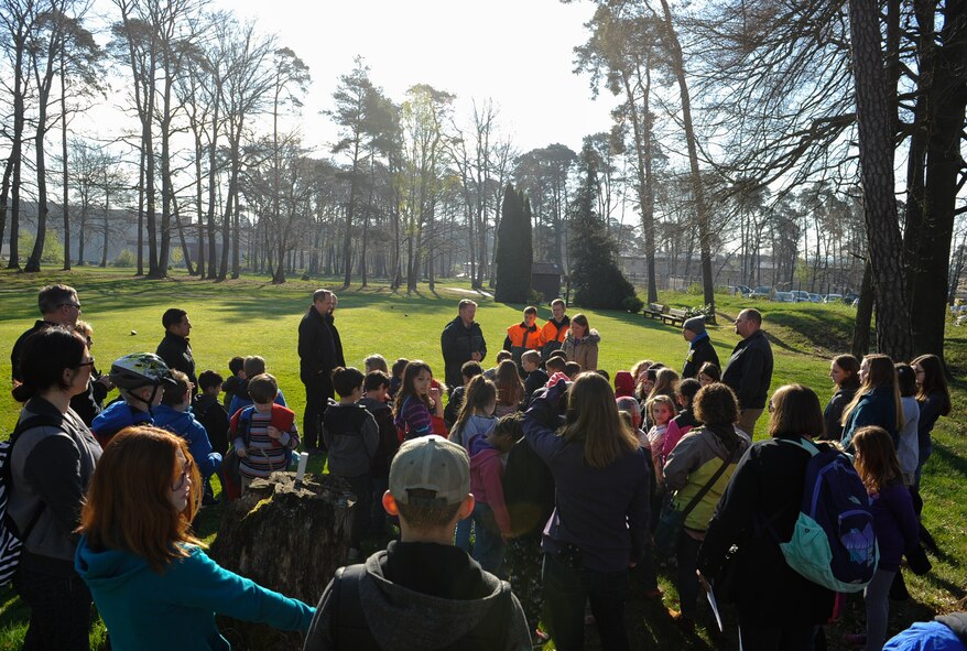 Kaiserslautern Military Community students, 86th Civil Engineer Group Airmen and federal forest departments celebrate Earth Day on Ramstein Air Base, Germany, April 21, 2017. Ramstein celebrated Earth Day to contribute towards last year’s goal to plant 7.8 billion – one for every person on the planet - until Earth Day 2020; the effort named “Trees for the Earth” will mark the 50th anniversary of Earth Day celebrations. (U.S. Air Force photo by Airman 1st Class Savannah L. Waters)