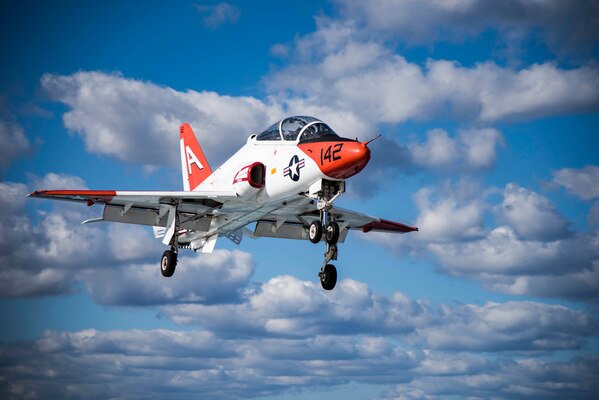 Official U.S. Navy file photo | A T-45C Goshawk assigned to Carrier Training Wing (CTW) 1 approaches the flight deck of the aircraft carrier USS Dwight D. Eisenhower (CVN 69) (Ike). Ike is currently conducting aircraft carrier qualifications during the sustainment phase of the Optimized Fleet Response Plan.