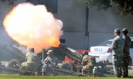 Army Soldiers fire off the caissons during the Fiesta and Fireworks event at Joint Base San Antonio-Fort Sam Houston April 23.