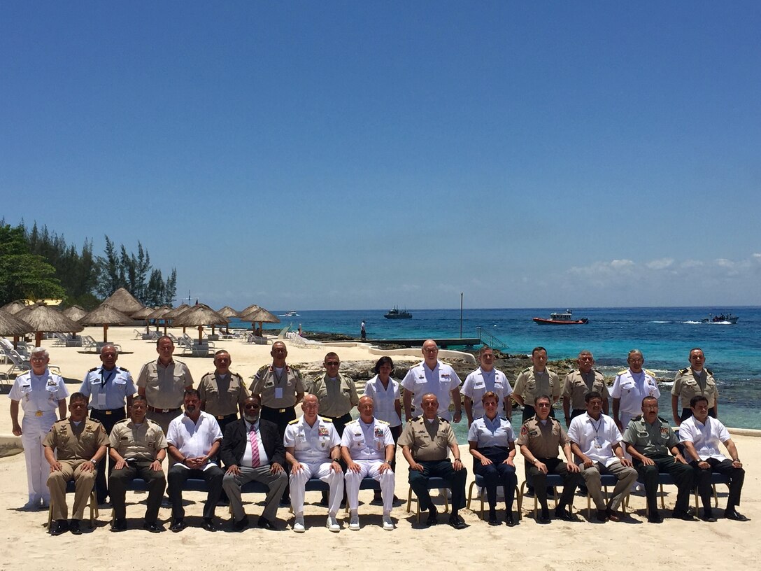 Central America Security Conference participants pose for a group photo on the first day of the two-day forum in Cozumel, Mexico, April 24, 2017. Topics of discussion include ways to increase regional cooperation and confront transnational threats. DoD photo by Lisa Ferdinando