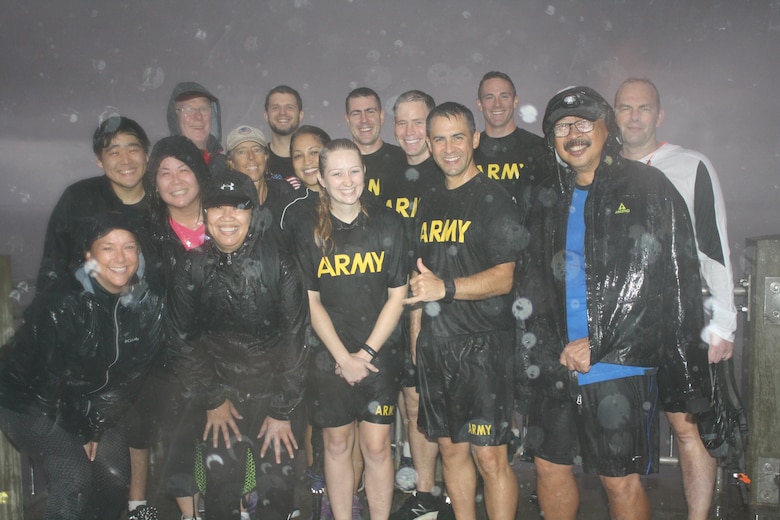 Led by Honolulu District Commander Lt. Col. James Hoyman and former Honolulu District Commander Lt. Col. Christopher Crary, more than 16 District teammates and their friends braved blustery rain storm conditions on a pre-dawn hike to view the Makapu`u Lighthouse April 21 in celebration of the 112th anniversary of the District’s founding.
Deputy District Commander Maj. Tom Piazze, Capt. Tobias Apps, Capt. Ken Porter and 1st Lt. Brenna Heisterman also participated in the hike to the lighthouse. Makapu`u Lighthouse was built by the Corps in 1909 on a 600-foot sea cliff overlooking Makapu`u Beach in southeast Oahu. The lighthouse is 46-feet-tall (14 meters) and was fully automated in 1974. It is still an active U.S. Coast Guard navigation aid in use today.