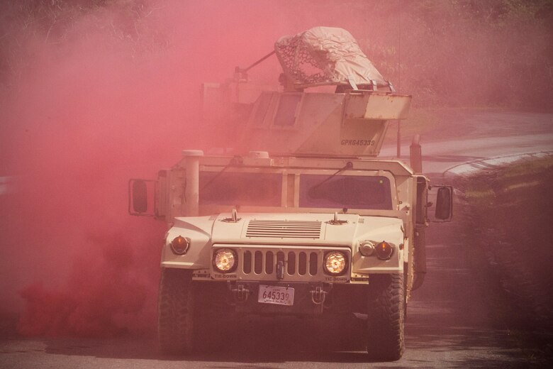 Marines train for chemical attacks at Central Training Area, Camp Hansen, April 18, 2017. The battalion conducted a Marine Corps Combat Readiness Evaluation to test each company’s ability to execute tasks ranging from policing operations to police patrolling, route regulations, key leader engagements in towns and local population centers, security of key infrastructure, identity operations and law enforcement operations in an expeditionary environment, to ensure they are prepared to support the operational requirements of III Marine Expeditionary Force. The Marines are with Charlie Company, 3d LE Bn., III Marine Expeditionary Force Headquarters Group, III MEF. (U.S. Marine Corps photo by Lance Cpl. Joshua Pinkney)