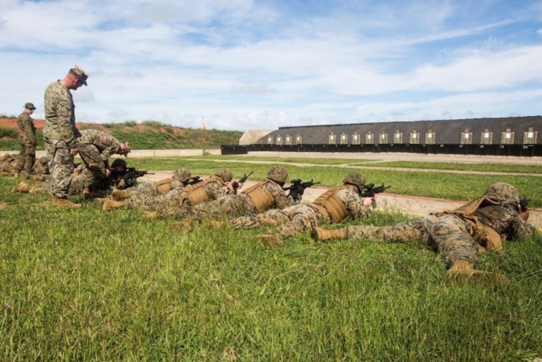 MARINE CORPS BASE HAWAII – Marines with Headquarters Battalion zero in their rifles during the unit’s annual training qualification for Table Five at Kaneohe Bay Range Training Facility aboard MCB Hawaii on March 15, 2017. Headquarters Bn. is conducting the training in order to meet the Marine Corps’ requirement that every unit must complete Tables Three through Six to better prepare Marines for combat. (U.S. Marine Corps photo by Lance Cpl. Isabelo Tabanguil)
