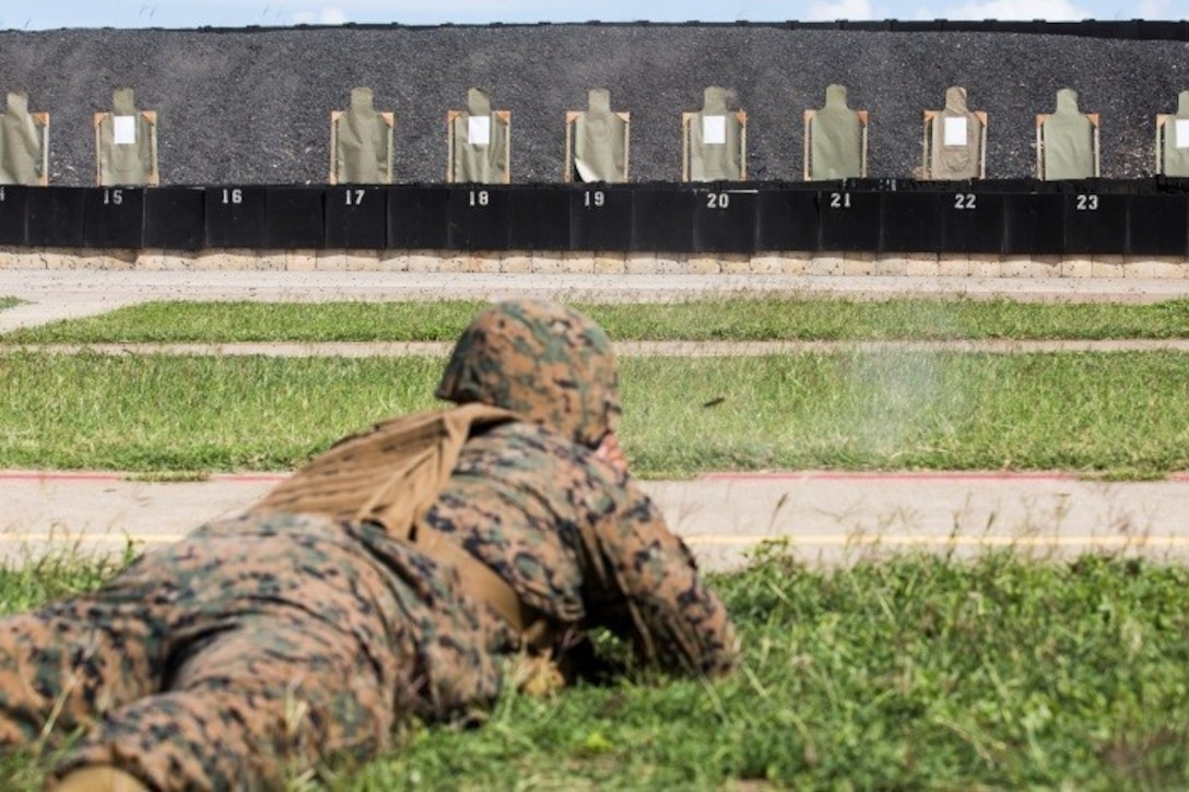 MARINE CORPS BASE HAWAII – A Marine with Headquarters Battalion conducts a battle sight zero during the unit’s annual training qualification for Table Five at Kaneohe Bay Range Training Facility aboard MCB Hawaii on March 15, 2017. Headquarters Bn. is conducting the training in order to meet the Marine Corps’ requirement that every unit must complete Tables Three through Six to better prepare Marines for combat. (U.S. Marine Corps photo by Lance Cpl. Isabelo Tabanguil)