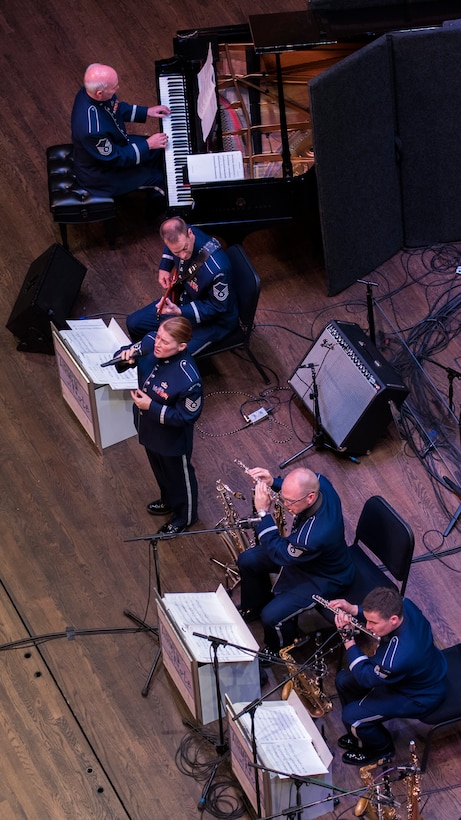 The U.S. Air Force Band Airmen of Note perform during a Jazz Heritage Series concert in Alexandria, Va., April 20, 2017. The series began in 1990 and is broadcast to millions each year through the National Public Radio, independent jazz radio stations, satellite radio services and the internet. (U.S. Air Force photo by Airman 1st Class Valentina Lopez)