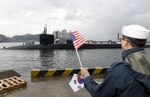 170425-N-WT427-003 BUSAN, Republic of Korea (April 24, 2017) 
The Ohio-class guided-missile submarine USS Michigan (SSGN 727) arrives in Busan for a regularly scheduled port visit while conducting routine patrols throughout the Western Pacific. Michigan is the second submarine of the Ohio-class of ballistic missile submarines and guided missile submarines, and the third U.S. ship to bear the name. Michigan is home-ported in Bremerton, Wash. and is forwarded deployed from Guam.  (U.S. Navy photo by Mass Communication Specialist 2nd Class Jermaine Ralliford)