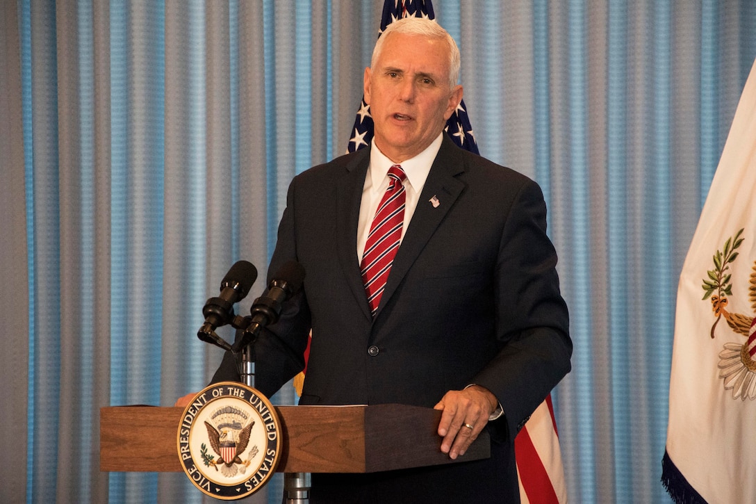 Vice President Mike Pence thanked troops for answering the call to serve during a luncheon with approximately 120 service members stationed in Oahu, Hawaii, April 24, 2017. Pence stopped in Hawaii to recognize service members, marking the end of his 10-day trip to the Asia-Pacific region. Air Force photo by Master Sgt. Raquel Griffin