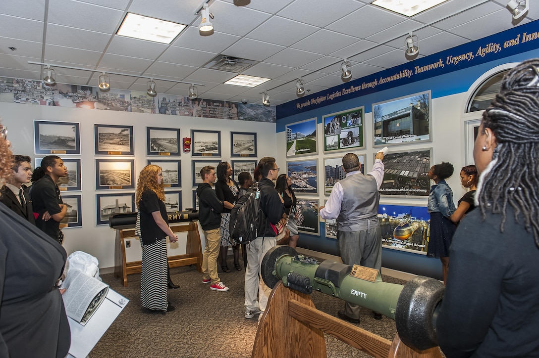 Local high school students learn about the history of DLA during a site visit on Apr. 20.