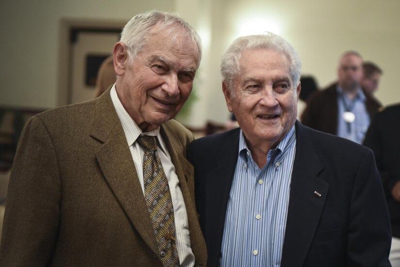 Ernie Gross and Don Greenbaum visit Joint Base McGuire-Dix-Lakehurst on Holocaust Remembrance Day, April 24, 2017. Greenbaum and Gross first met when The United States' 3rd Army liberated the Dachau concentration camp in 1945. 