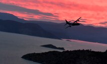 A U.S. Air Force C-130J Super Hercules flies above the Greek coastline during Exercise Stolen Cerberus IV near Elefsis Air Base, Greece, April 21, 2017. Approximately 110 Airmen and three C-130s from the 86th Airlift Wing’s 37th Airlift Squadron, Ramstein Air Base, Germany, will participate in Exercise Stolen Cerberus IV with the Hellenic air force and the U.S. Army till April 28. (U.S Air Force photo by Senior Airman Tryphena Mayhugh)