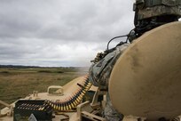 U.S. Army Reserve Spc. Zachary Rumo, 366th Engineer Company, 412th Theater Engineer Command, completes basic live fire with an M2 .50 caliber machine gun during Operation Cold Steel at Fort McCoy, Wis., April 20, 2017. Operation Cold Steel is the U.S. Army Reserve's crew-served weapons qualification and validation exercise to ensure that America's Army Reserve units and Soldiers are trained and ready to deploy on short-notice and bring combat-ready and lethal firepower in support of the Army and our joint partners anywhere in the world. (U.S. Army Reserve photo by Staff Sgt. Debralee Best, 84th Training Command)