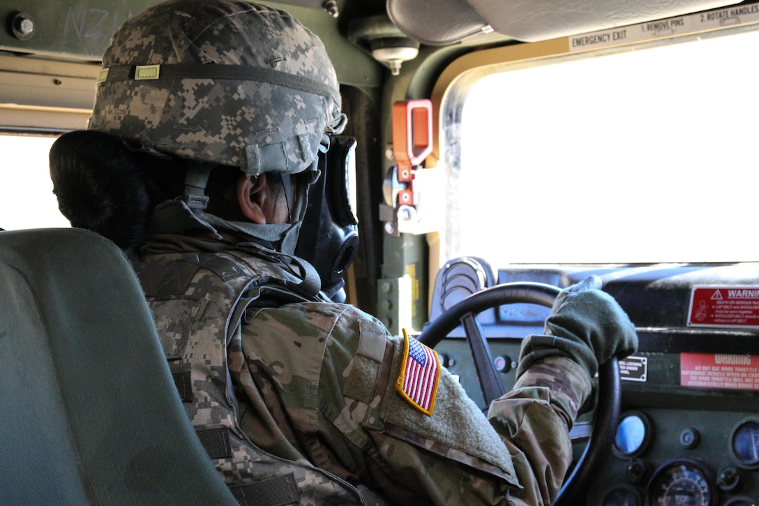 U.S. Army Reserve Pvt. Ruth Romero, 419th Combat Sustainment Support Battalion, 79th Sustainment Support Command, drives for her crew during Operation Cold Steel at Fort McCoy, Wis., April 22, 2017. Operation Cold Steel is the U.S. Army Reserve's crew-served weapons qualification and validation exercise to ensure that America's Army Reserve units and Soldiers are trained and ready to deploy on short-notice and bring combat-ready and lethal firepower in support of the Army and our joint partners anywhere in the world. (U.S. Army Reserve photo by Staff Sgt. Debralee Best, 84th Training Command)