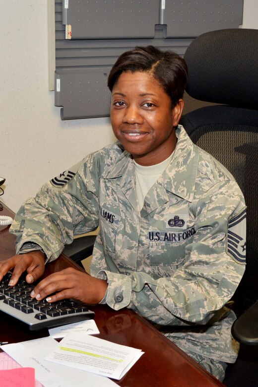 U.S. Air Force Senior Master Sgt. Takesha Williams, 913th Airlift Group functional manager, poses for a photo April 24, 2017. The Oklahoma City, Okla., native has served in the air Force for about 24 years. (U.S. Air Force photo by Tech. Sgt. Lauren C. Gleason)