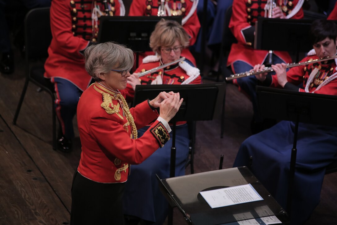On April 9, 2017 the Marine Band performed "And the Winner Is...?" at the Rachel M. Schlesinger Concert Hall at Northern Virginia Community College in Alexandria. The concert featured French horn soloist Shawn Zheng, the winner of the Marine Band's Concert Competition for High School Musicians, as well as a tribute to Ella Fitzgerald. (U.S. Marine Corps photos by Master Sgt. Kristin duBois/released)