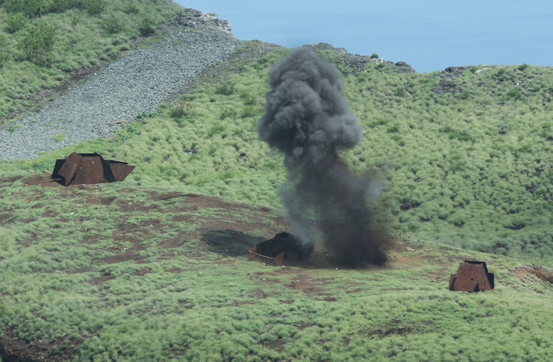 MARINE CORPS BASE HAWAII – Marines with Explosive Ordnance Disposal of Headquarters Battalion and Combat Logistics Battalion 3 detonate C4 explosives to destroy unexploded 60 mm mortar rounds at Kaneohe Range Training Facility aboard MCB Hawaii on March 2, 2017. The purpose of this sweep is to clear the range of any unexploded ordnance allowing range personnel and units conducting training, the ability to work in a safer environment. (U.S. Marine Corps Photo by Lance Cpl. Isabelo Tabanguil)
