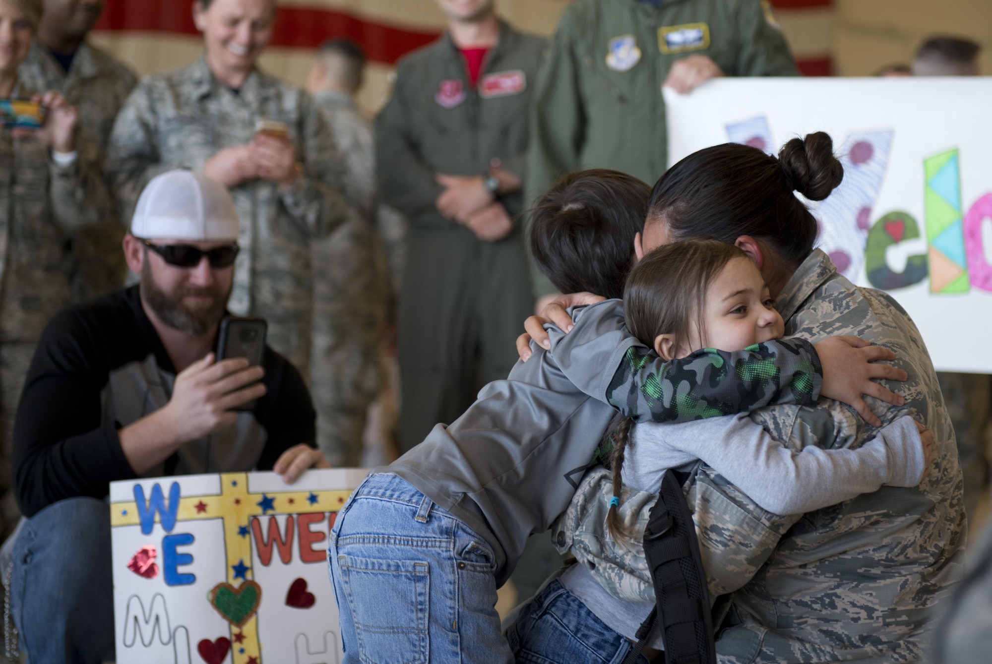 Friends and Families reunite at Hangar 25 on Joint Base Elmendorf-Richardson, Alaska April 21 as the 525th Fighter Squadron to return from a 7-month deployment. For many families, this was their first time being separated from their loved ones for an extended period of time. 