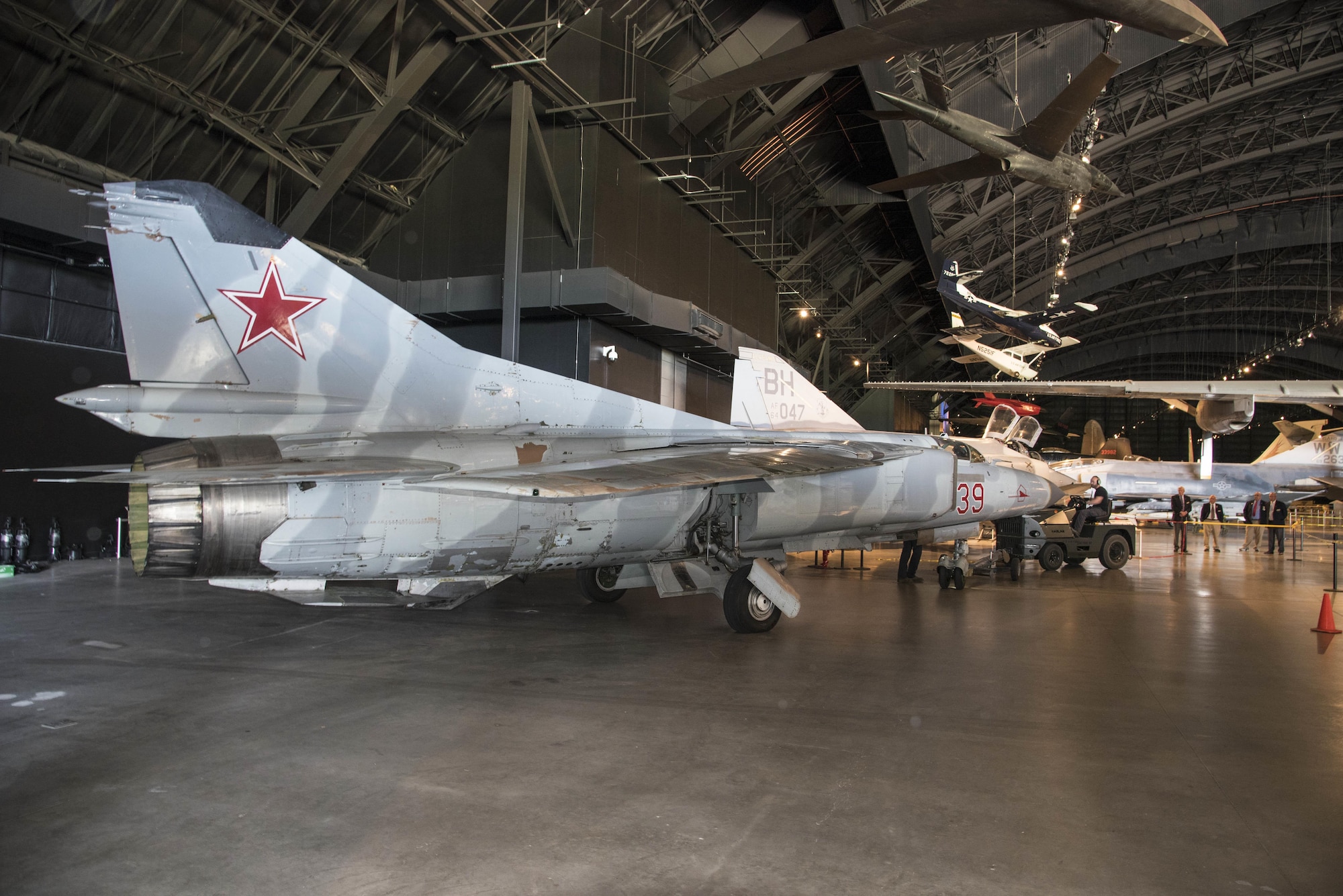 DAYTON, Ohio -- The Mikoyan-Gurevich MiG-23MS “Flogger-E” being moved into the museum's Cold War Gallery on April 25, 2017. (U.S. Air Force photo by Ken LaRock)