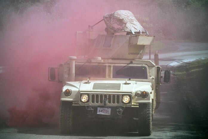 Marines train for chemical attacks at Central Training Area, Camp Hansen, April 18, 2017. The battalion conducted a Marine Corps Combat Readiness Evaluation to test each company’s ability to execute tasks ranging from policing operations to police patrolling, route regulations, key leader engagements in towns and local population centers, security of key infrastructure, identity operations and law enforcement operations in an expeditionary environment, to ensure they are prepared to support the operational requirements of III Marine Expeditionary Force. The Marines are with Charlie Company, 3d LE Bn., III Marine Expeditionary Force Headquarters Group, III MEF. 