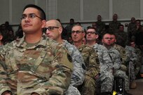 Members of the Air National Guard, Army National Guard and Army Reserve, receive the introductory brief for Cyber Shield 17 at Camp Williams, April 24, 2017. Cyber Shield 17 is an Army National Guard Defensive Cyberspace Operations exercise, with participation of approximately 800 members of the Air National Guard, United States Army Reserve, state and federal government agencies, industry partners, and academia.