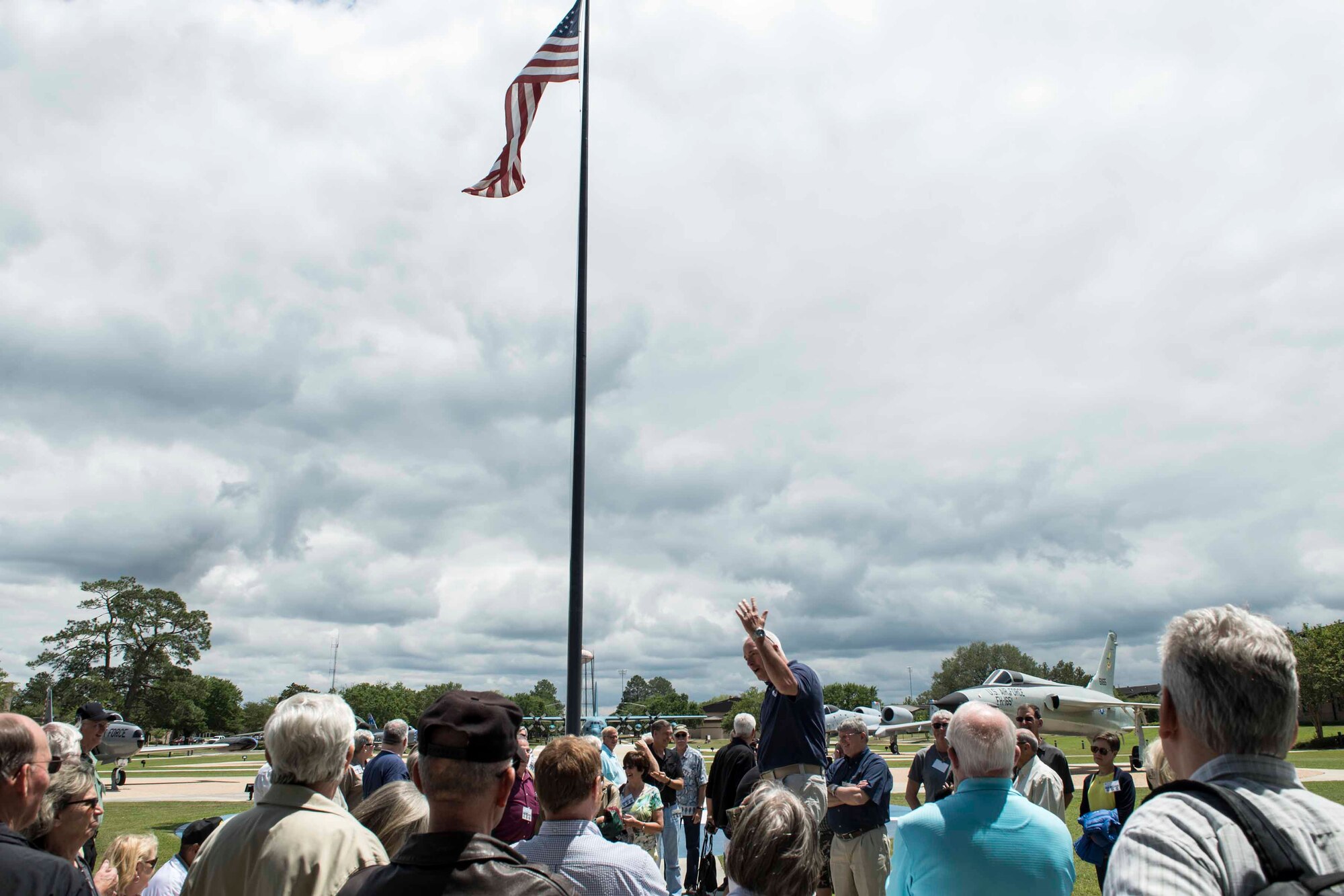 Ken Sloat, 23d Wing historian, gives veterans a tour of the George W. Bush Airpark during their reunion, April 24 to 26, at Moody Air Force Base, Ga. The veterans were all stationed at Moody in the late 1970s. Many fought alongside one another during the Vietnam War in support of the F-4E Phantom II’s mission (U.S. Air Force Photo by Airman 1st Class Janiqua P. Robinson)