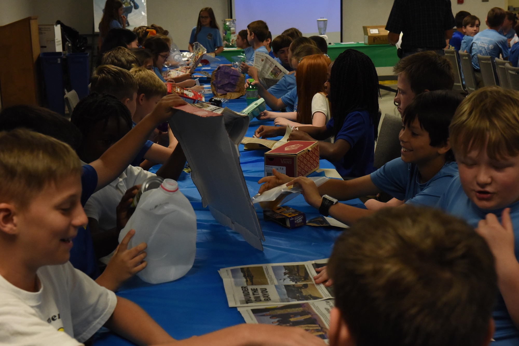Children from Legacy Elementary School learn about recycling and the impact it has on the environment during an Earth Day field trip at Barksdale Air Force Base, La., April 21, 2017. Around 80 percent of trash is recyclable and some items, if they aren’t recycled, can take millions of years to deteriorate. (U.S. Air Force photo/Senior Airman Luke Hill)