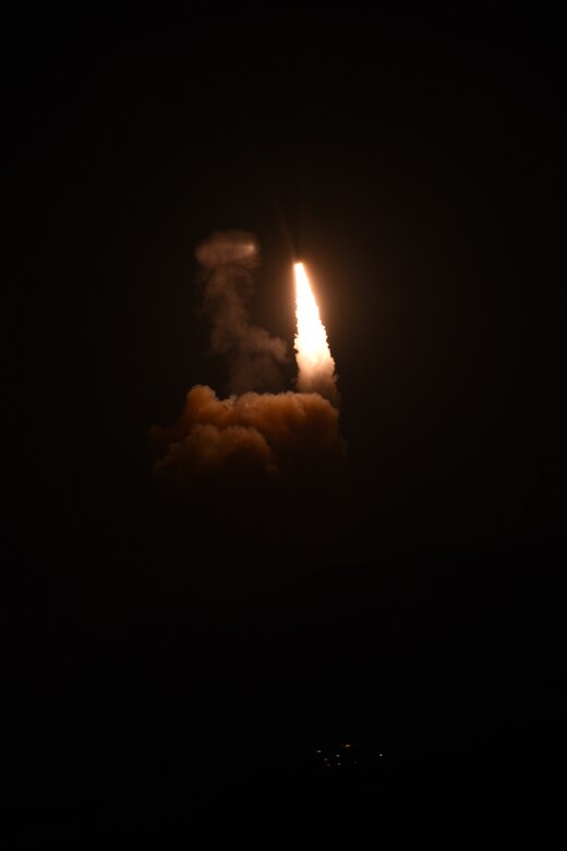 An unarmed Minuteman III intercontinental ballistic missile launches during an operational test at 12:03 a.m., PDT, April 26, from Vandenberg Air Force Base, Calif. (U.S. Air Force photo by Senior Airman Ian Dudley)