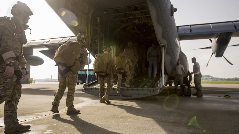 U.S. Special Operations Forces personnel take part in a military freefall jumpmaster course on Kadena Air Base, Okinawa, Japan, April 19, 2017. This marked the first time in history that the course was delivered outside of the continental United States. Hosted by the U.S. Marines Corps 3rd Reconnaissance Battalion and administered by a Mobile Training Team, the course qualified 27 Marines, Soldiers and Airmen as military freefall jumpmasters in Okinawa.