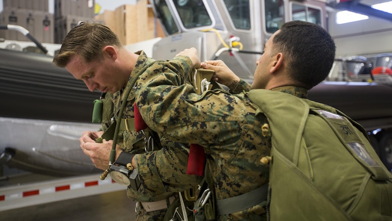 U.S. Special Operations Forces personnel take part in a military freefall jumpmaster course on Kadena Air Base, Okinawa, Japan, April 19, 2017. This marked the first time in history that the course was delivered outside of the continental United States. Hosted by the U.S. Marines Corps 3rd Reconnaissance Battalion and administered by a Mobile Training Team, the course qualified 27 Marines, Soldiers and Airmen as military freefall jumpmasters in Okinawa.