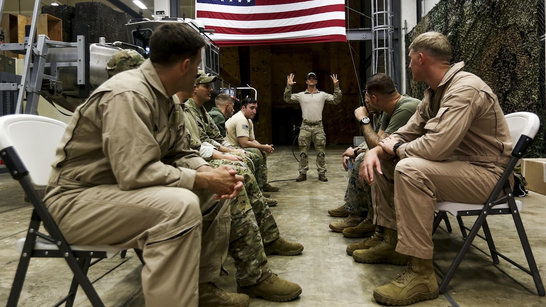 U.S. Special Operations Forces personnel take part in a military freefall jumpmaster course on Kadena Air Base, Okinawa, Japan, April 19, 2017. This marked the first time in history that the course was delivered outside of the continental United States. Hosted by the U.S. Marines Corps 3rd Reconnaissance Battalion and administered by a Mobile Training Team, the course qualified 27 Marines, Soldiers and Airmen as military freefall jumpmasters in Okinawa.