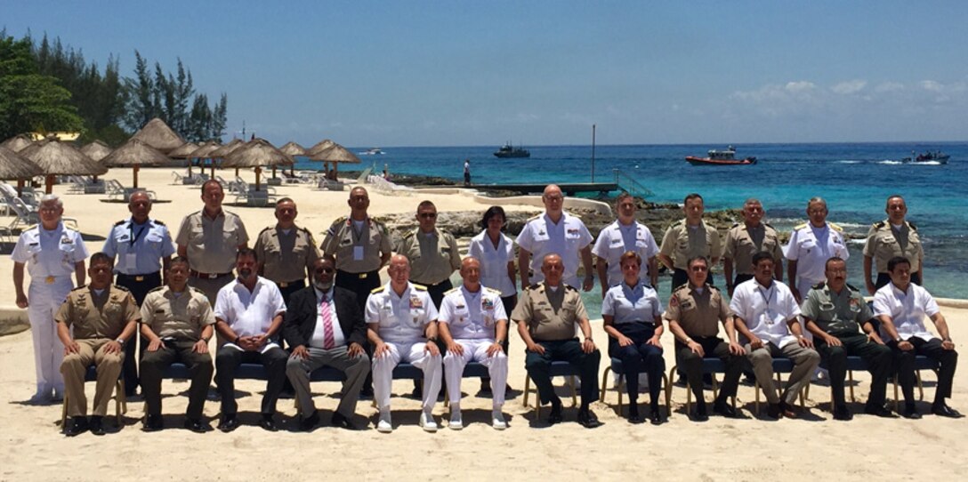 Cozumel - Central America Security Conference participants pose for a group photo on the first day of the two-day forum in Cozumel, Mexico, April 24, 2017. Topics of discussion include ways to increase regional cooperation and confront transnational threats. DoD photo by Lisa Ferdinando 