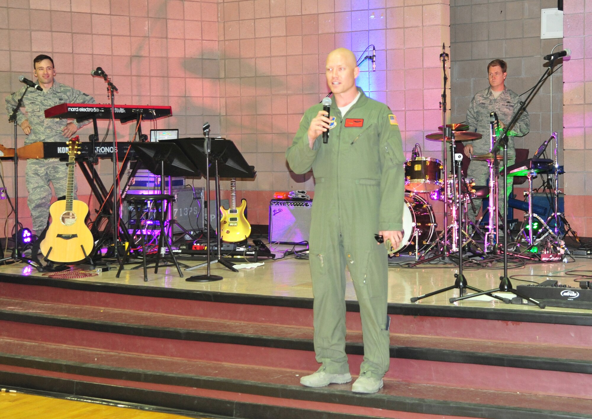 Maj. Ben Mackey of the 58th Special Operations Wing introduces
the Blue Steel band April 24 in Magdalena. Blue Steel is committed to enhancing community relations, supporting the recruiting mission of the United States Air Force Academy and instilling the Air Force core values of “Integrity, Service and Excellence” in our nation’s youth. 