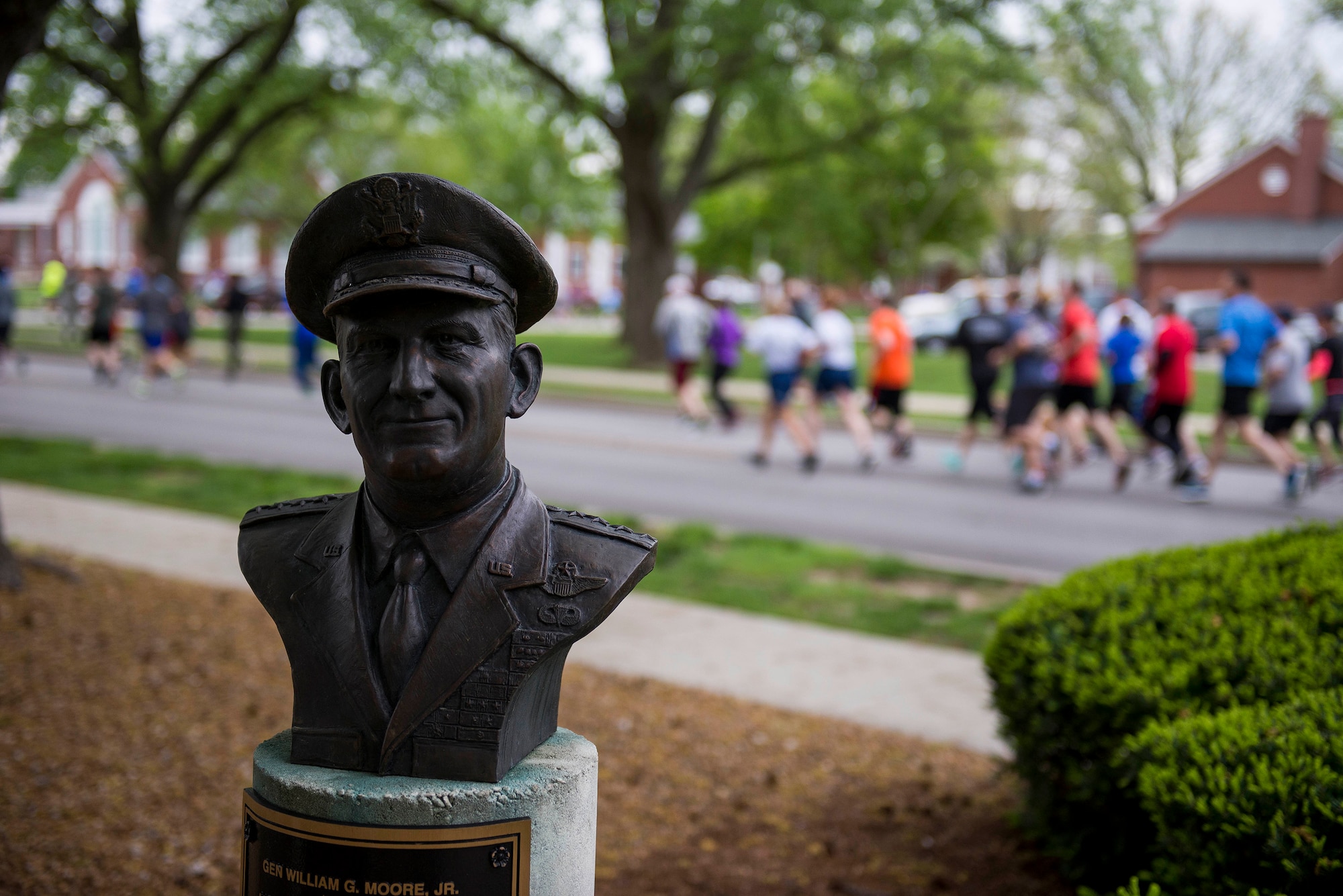 Members of Team Scott participate in the Race Through Scott's Past, at Scott Air Force Base, Illinois, April 21. The course took runners past several historic buildings on base. (U.S. Air Force photo by Staff Sgt. Clayton Lenhardt)