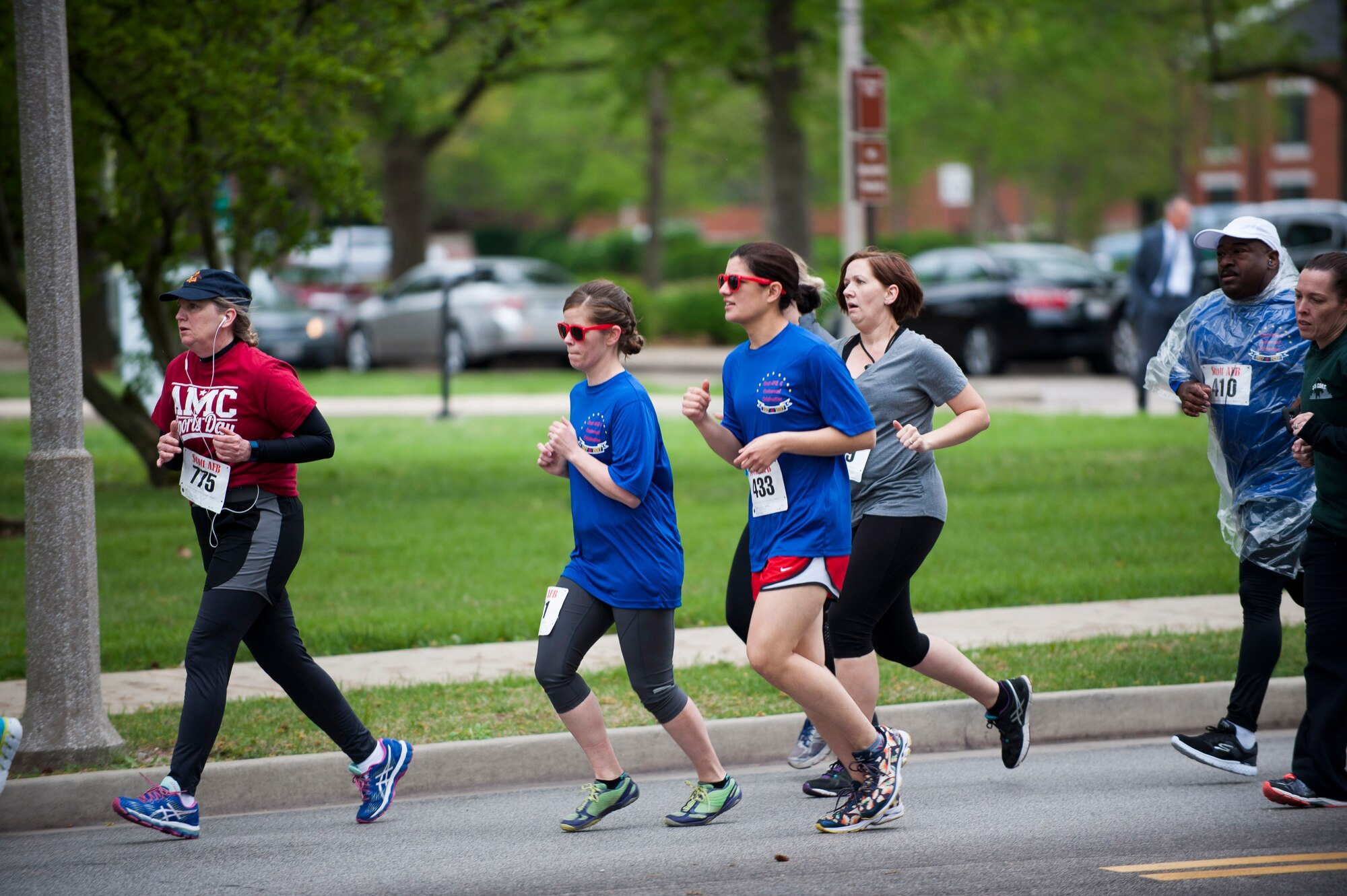 Members of Team Scott participate in the Race Through Scott's Past, at Scott Air Force Base, Illinois, April 21. The course took runners past several historic buildings on base. (U.S. Air Force photo by Staff Sgt. Clayton Lenhardt)