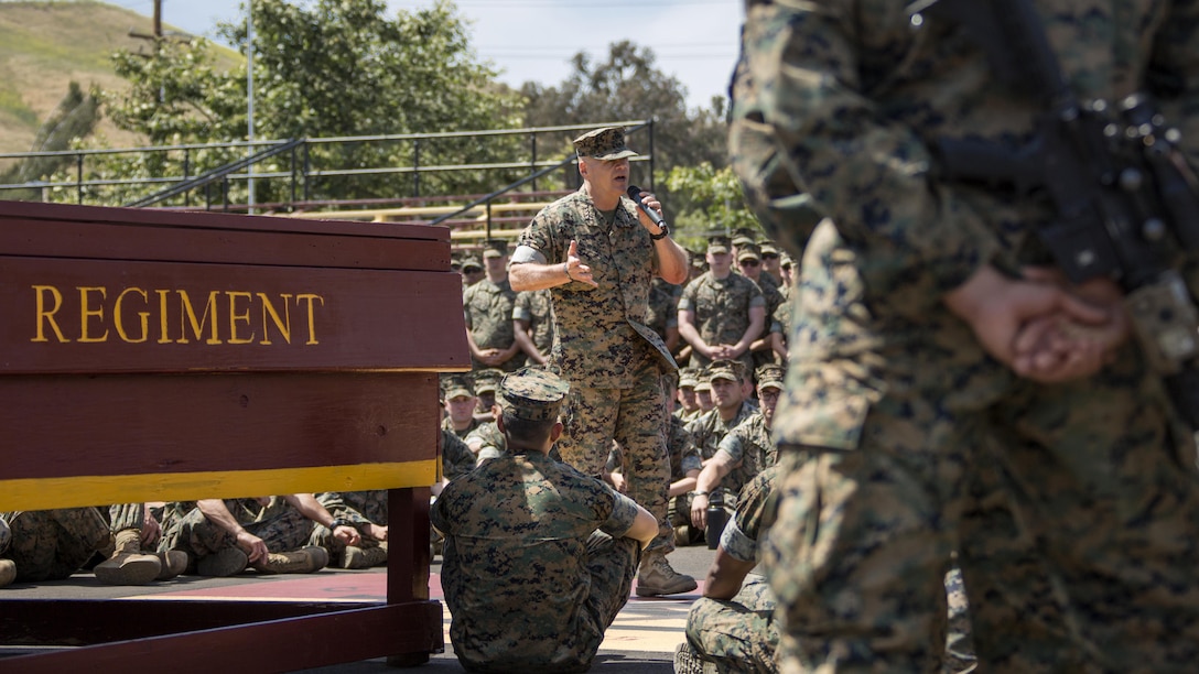 Commandant of the Marine Corps Gen. Robert B. Neller speaks to Marines with 11th Marine Regiment, 1st Marine Division, at Marine Corps Base Camp Pendleton, Calif., April 26, 2017. Neller spoke about the importance of respecting fellow Marines and the Marine Corps’ revised social media policy.