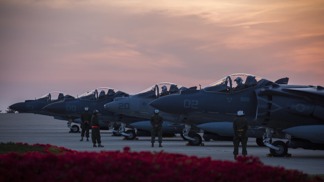 U.S. Marines with Marine Attack Squadron 311 prepare for the AV-8B Harriers to take off during Exercise MAX THUNDER 17 at Kunsan Air Base, Republic of Korea, April 26, 2017. Max Thunder serves as an opportunity for U.S. and ROK forces to train together and sharpen tactical skills for the defense of the Asia-Pacific region. It is an annual military-flying exercise built to promote interoperability between U.S. and ROK forces.