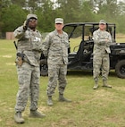 Gen. Jay Raymond, Air Force Space Command commander, receives an immersion briefing at one of the 5th Combat Communications Group training areas during his two-day visit to Robins Air Force Base, Ga. April 24, 2017. During the general's visit, he toured the 5th CCG, the Warner Robins Air Logistics Complex, hosted an all call with the 5th Mob and attended a social with local community leaders at the Museum of Aviation. (U.S. Air Force photo/Ed Aspera)