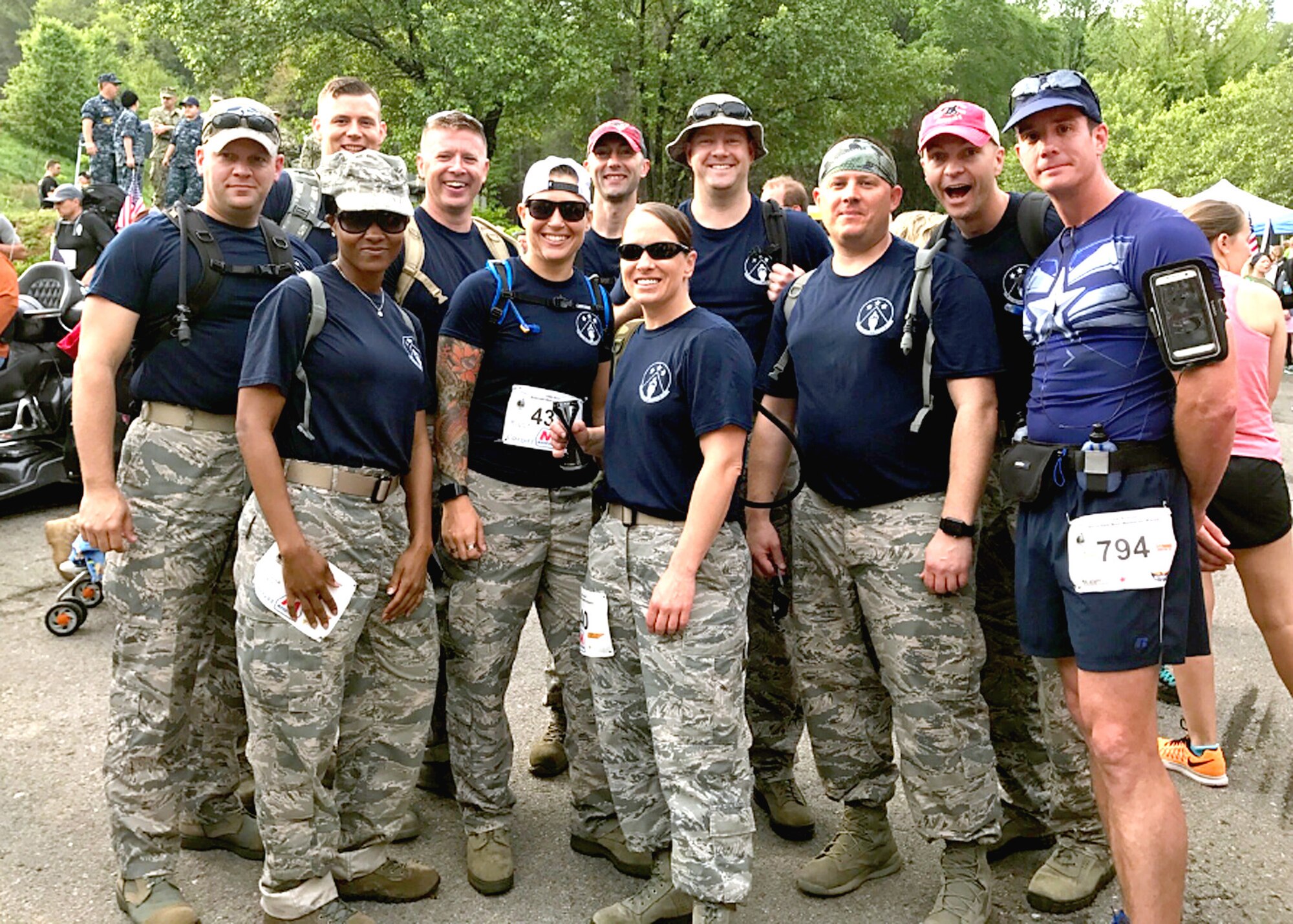 Eleven Airmen assigned with I.G. Brown Training and Education Center made their way 13.1 miles through Gatlinburg and into Tennessee’s Smoky Mountains April 22 to complete the 10th Mountain Man Memorial March. Team TEC finished 2nd and Team AFSA finished 3rd in the military team light 13.1 division. One sergeant, who ran the half marathon, finished sixth overall. The annual 26.2, 13.1 and 10K run/march/ruck has since grown to be among the largest Gold Star Family events east of the Mississippi. (U.S Air National Guard photo courtesy Chief Master Sergeant Paul H. Lankford EPME Center)